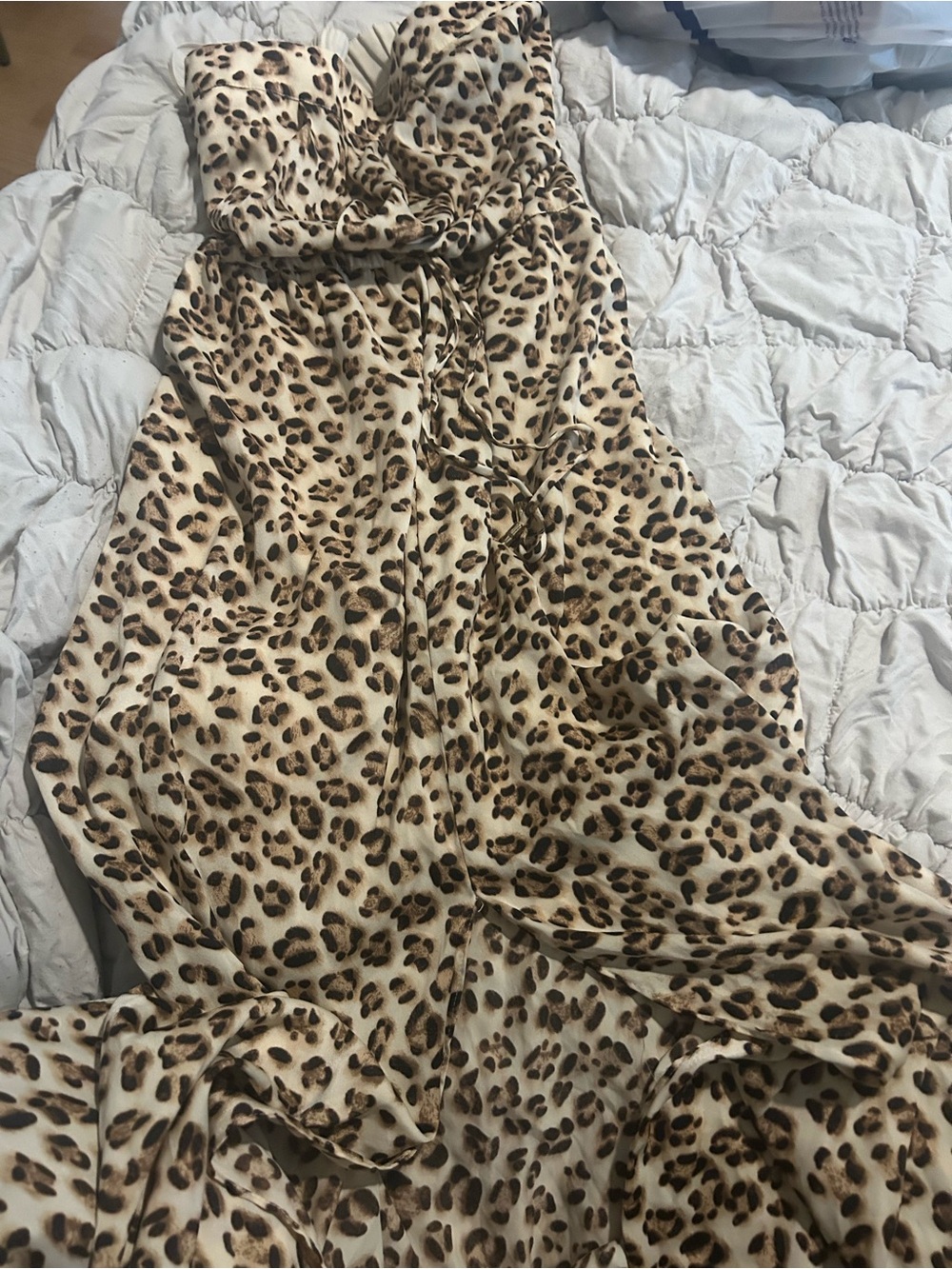 Guess Strapless Leopard-Print Jumpsuit in Beige and Brown